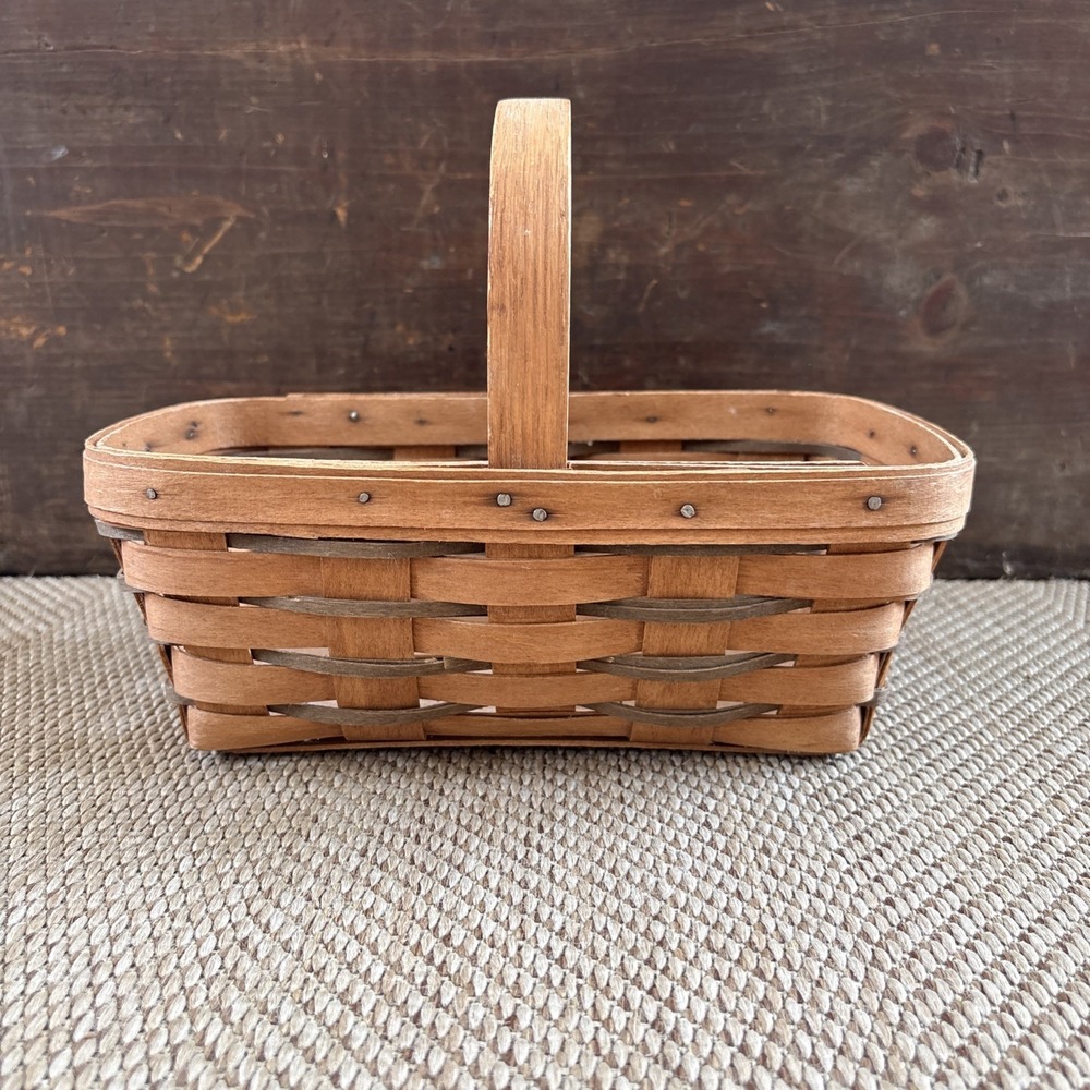 Longaberger Small Rectangular Woven Wood Basket With Handle 1989